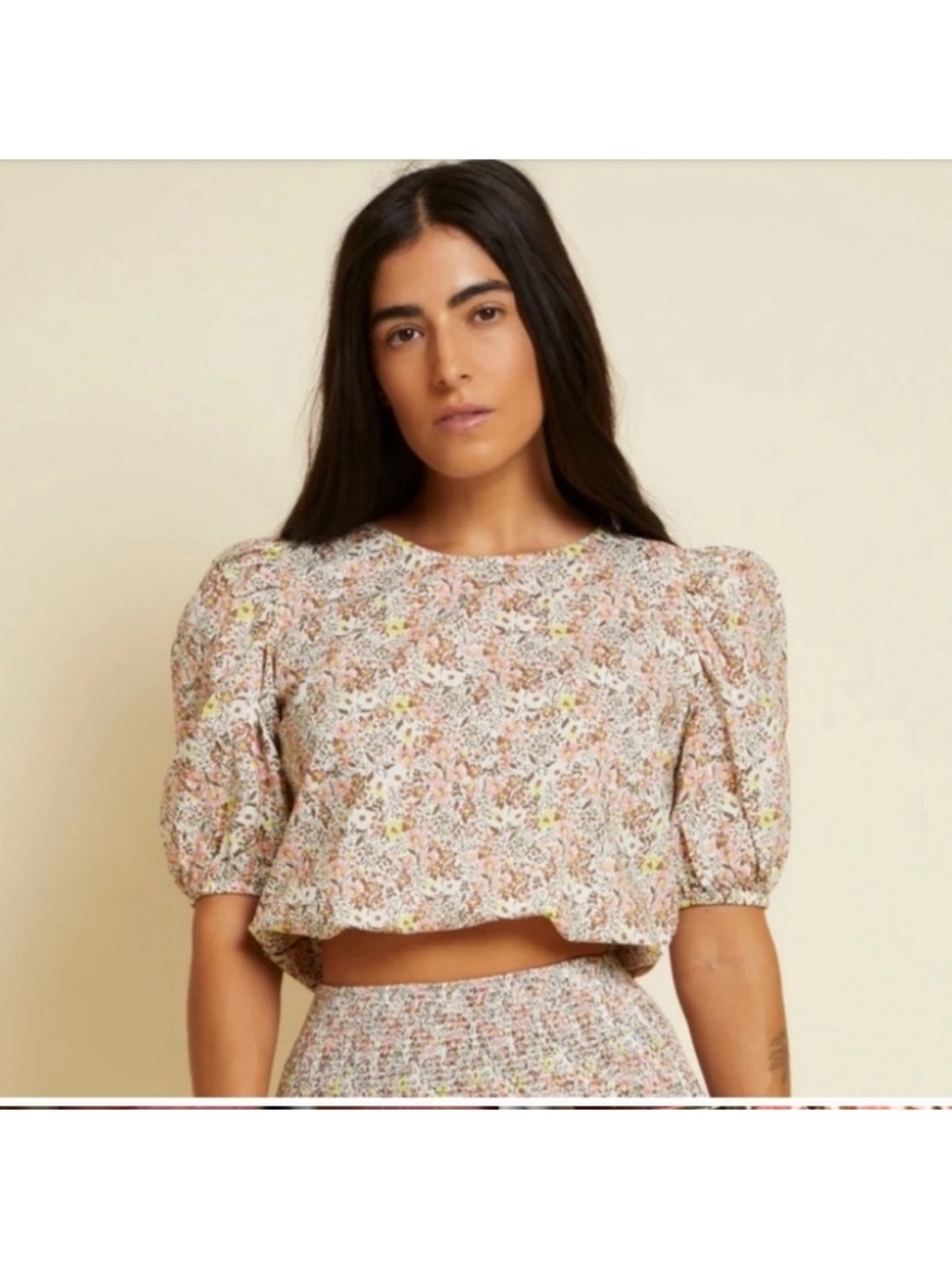 Nation LTD Petite Floral Puff-Sleeve Crop Top - Blush Floral XL